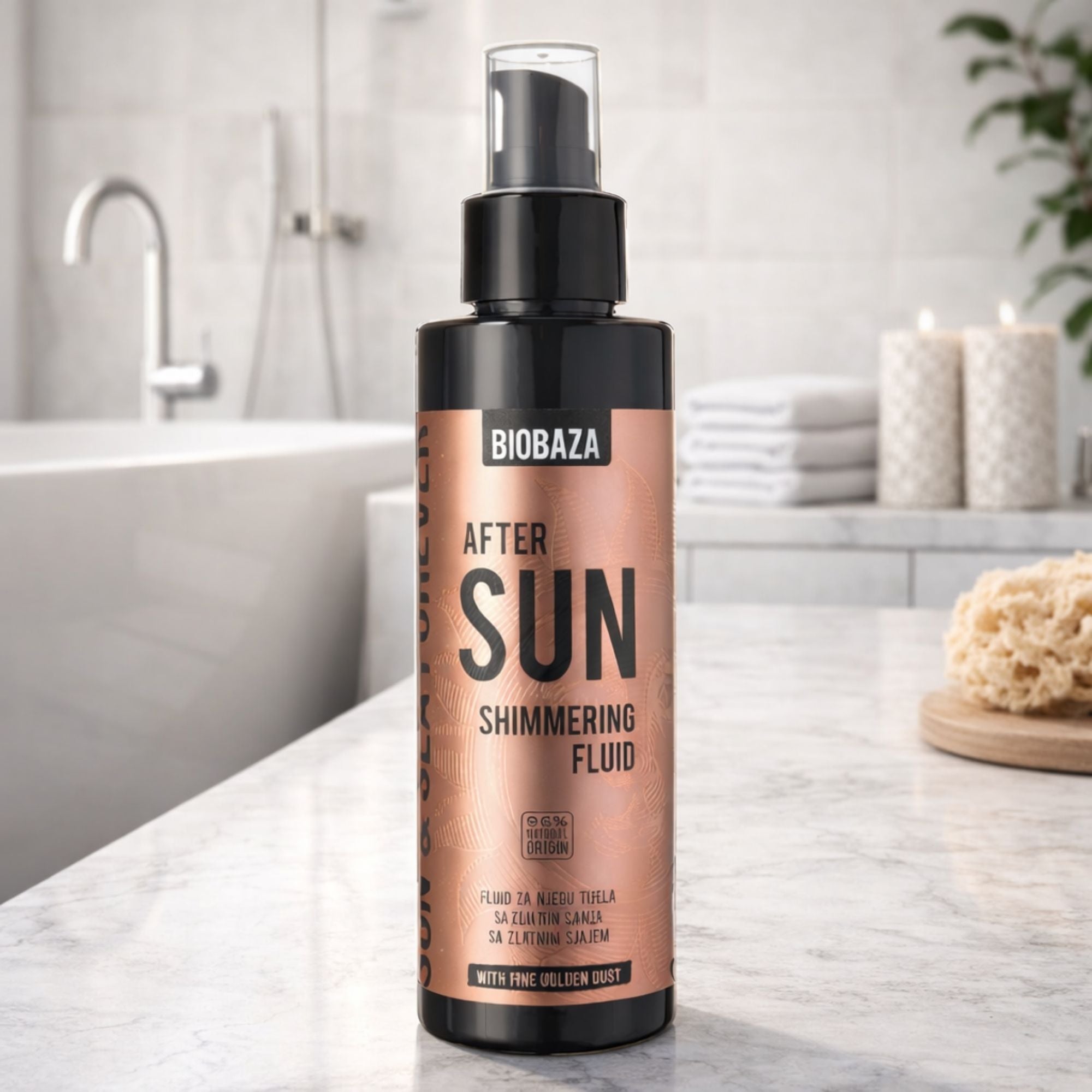 BIOBAZA After Sun Fluid mit goldenem Schimmer – Feuchtigkeitspflege & luxuriöser Sommer-Glow