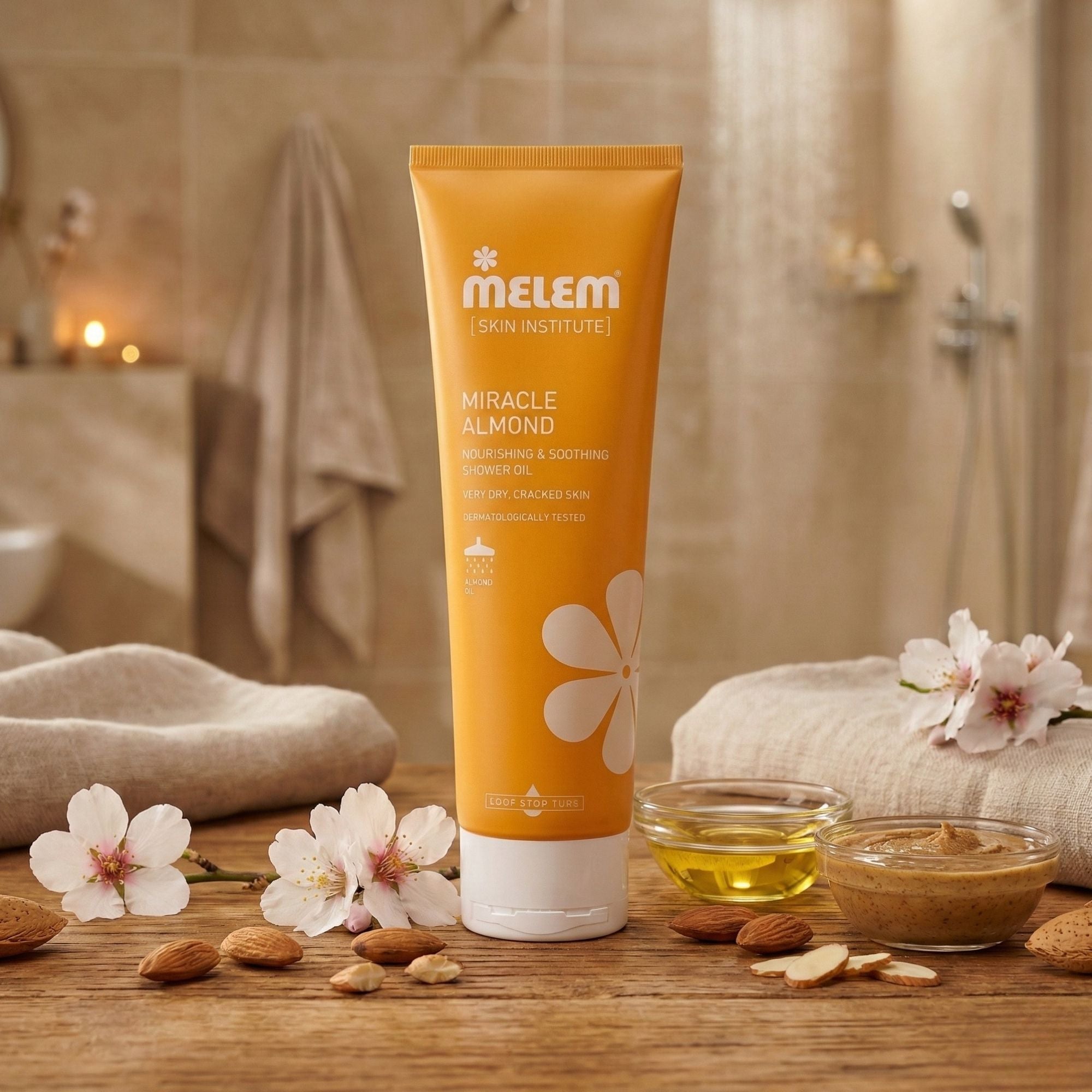 Melem Shower Oil Almond – Nährendes Mandel-Duschöl für trockene & empfindliche Haut