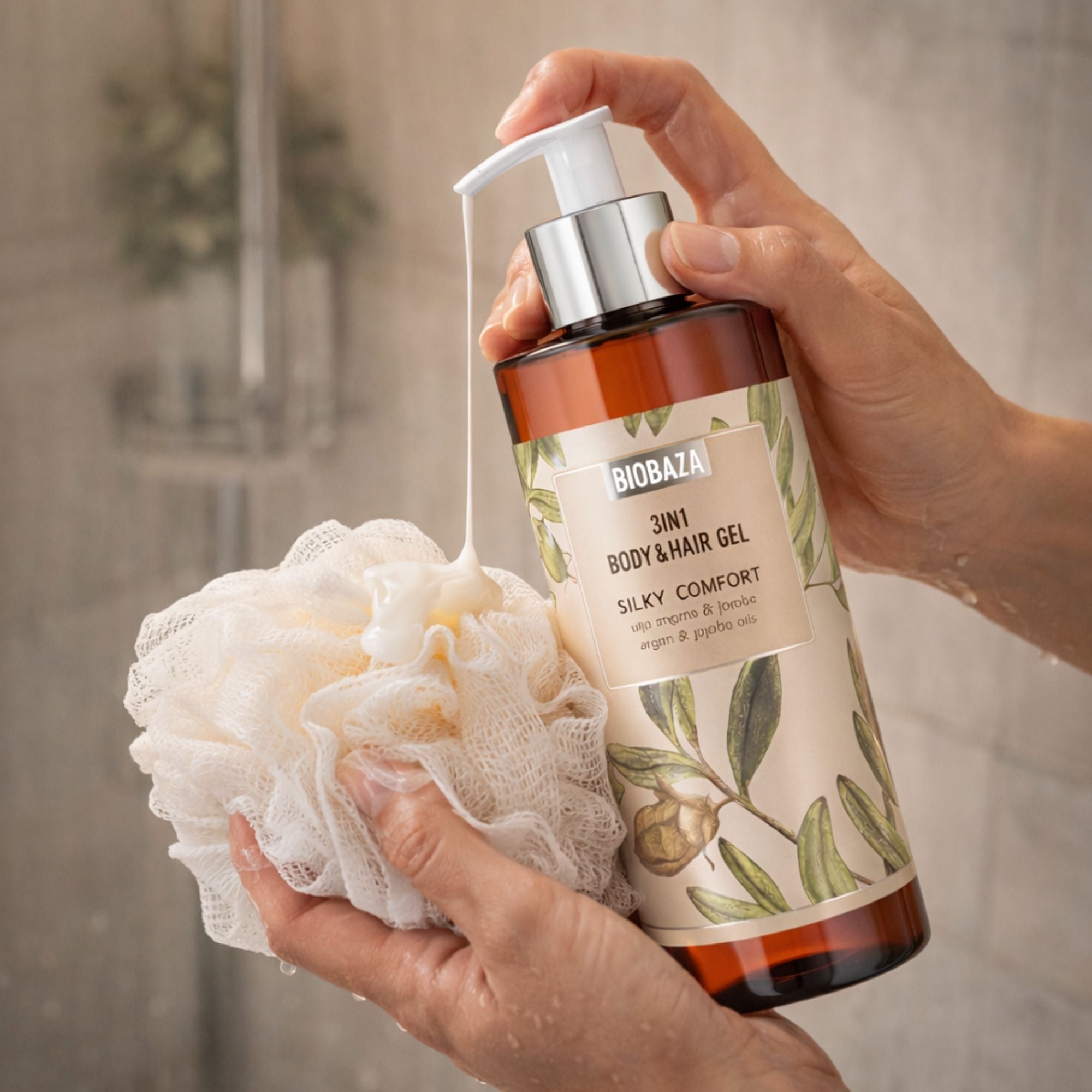 BIOBAZA Silky Comfort 3in1 Body & Hair – Pflegendes Duschgel mit Arganöl & Jojobaöl