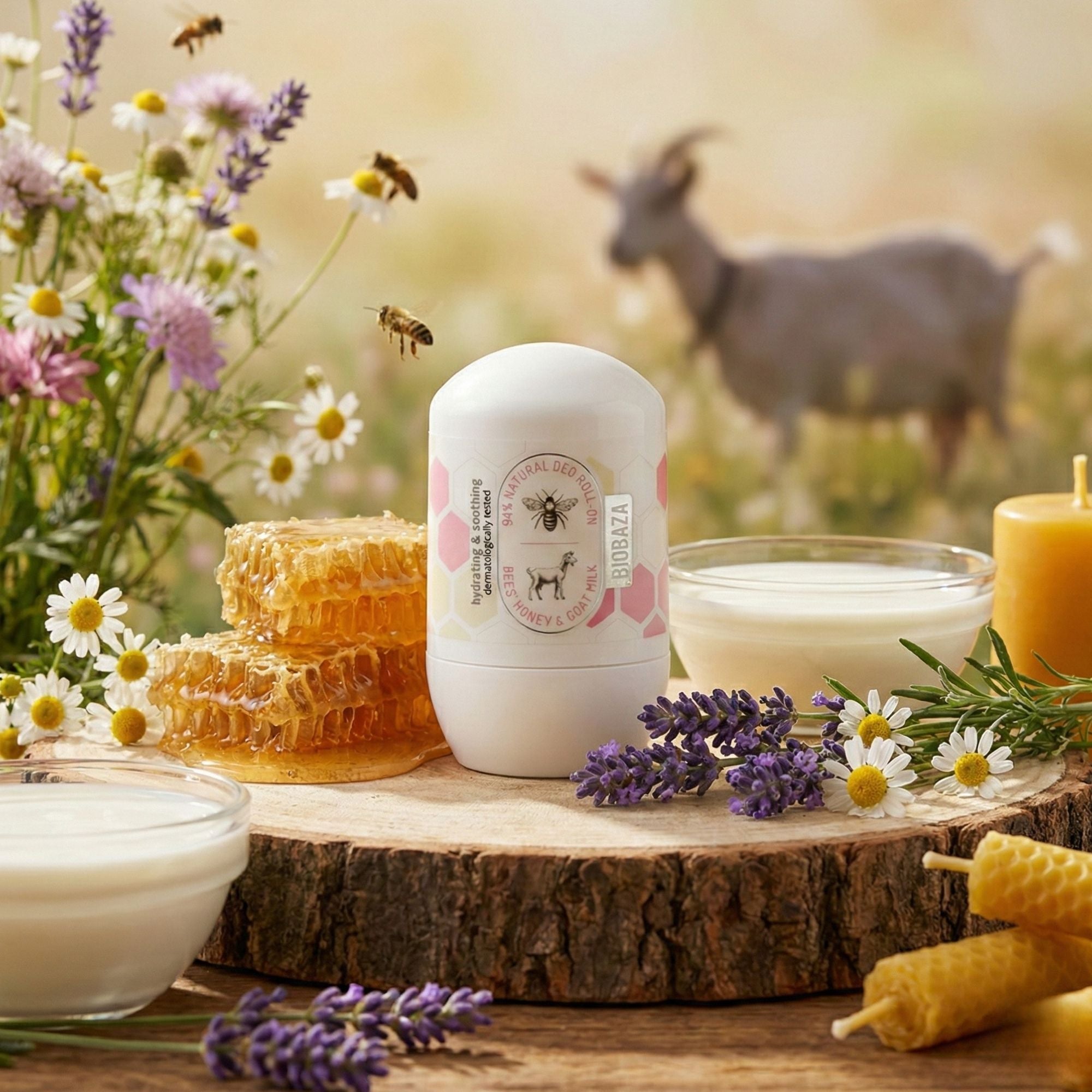 BIOBAZA Bees & Goats Deo Roll-On – Aluminiumfreies Deo mit Honig & Ziegenmilch