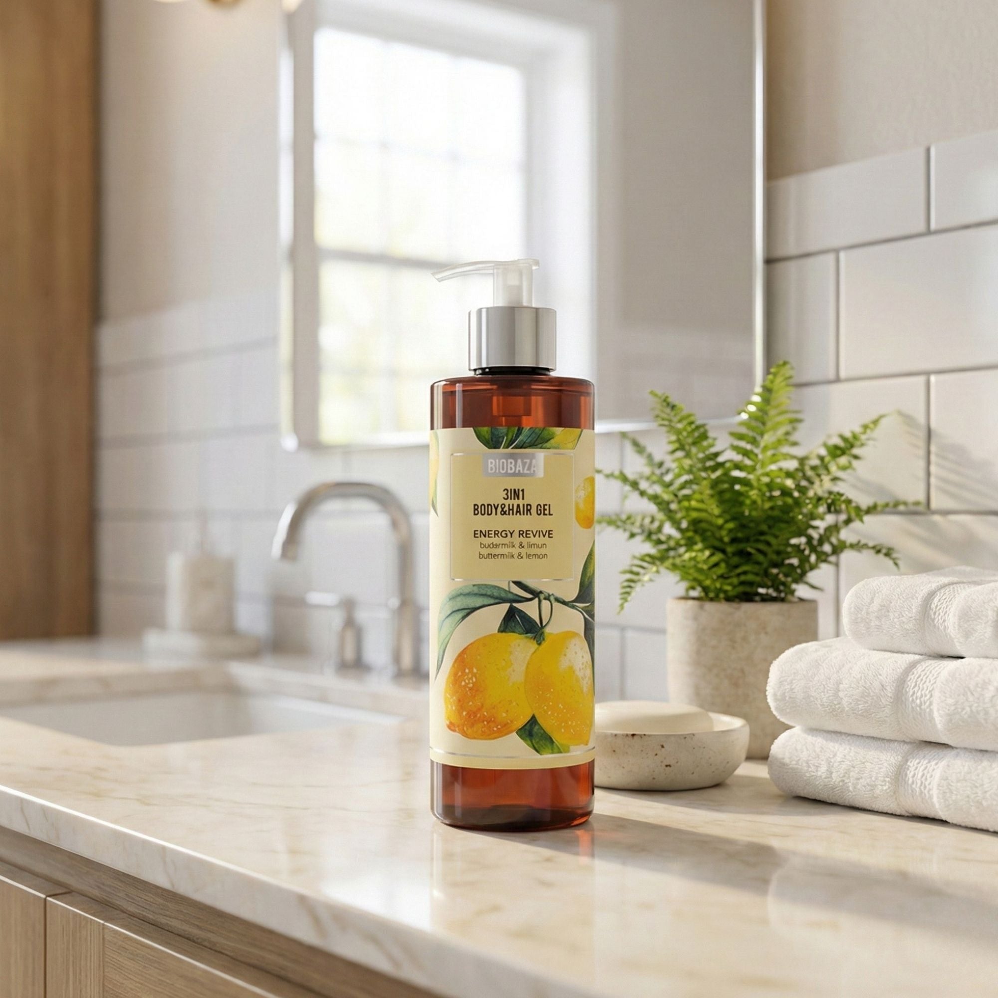 Biobaza 3in1 Body & Hair Energy Revive – Belebendes Duschgel & Shampoo für Körper, Haar & Gesicht