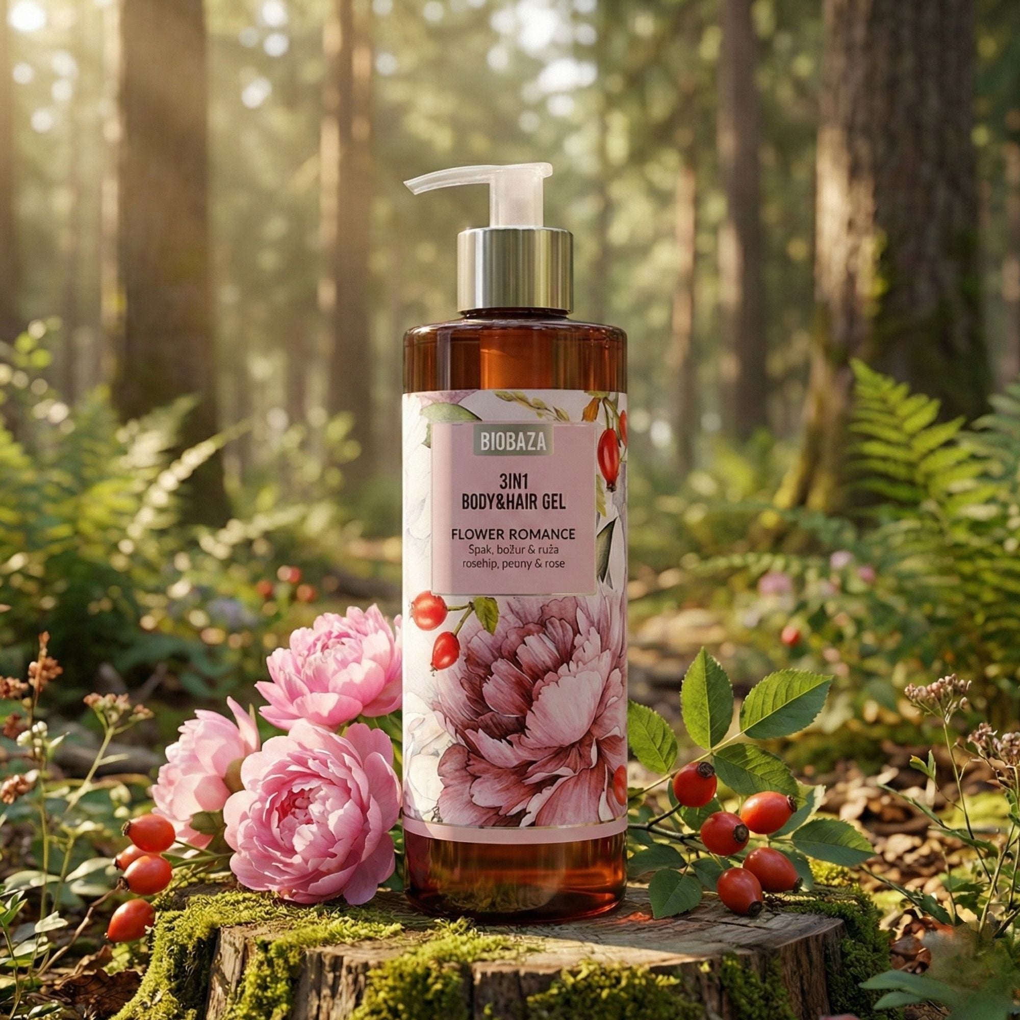 BIOBAZA 3in1 Körper- und Haar-Waschgel Flower Romance – Blumige Pflege für Haut & Haar