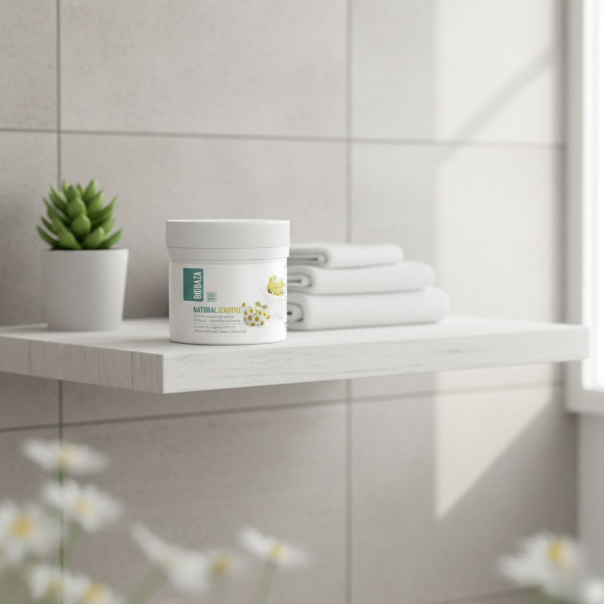 BIOBAZA Natürliche Pflegecreme für empfindliche Haut – Beruhigende Feuchtigkeitspflege mit Kamille & Immortelle