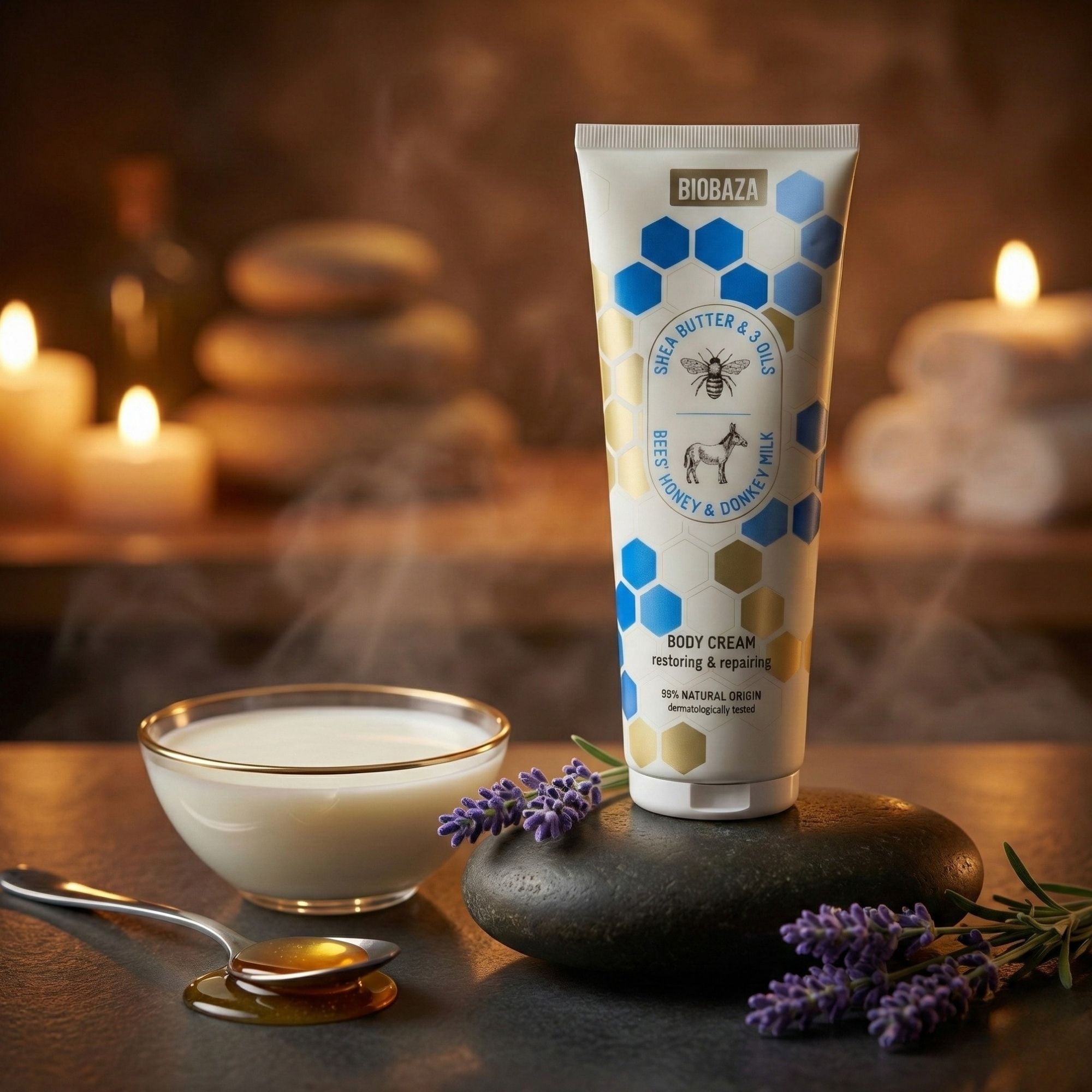 Biobaza Body Cream mit Shea Butter & Honigextrakt – Pflegende Körpercreme mit Eselsmilch