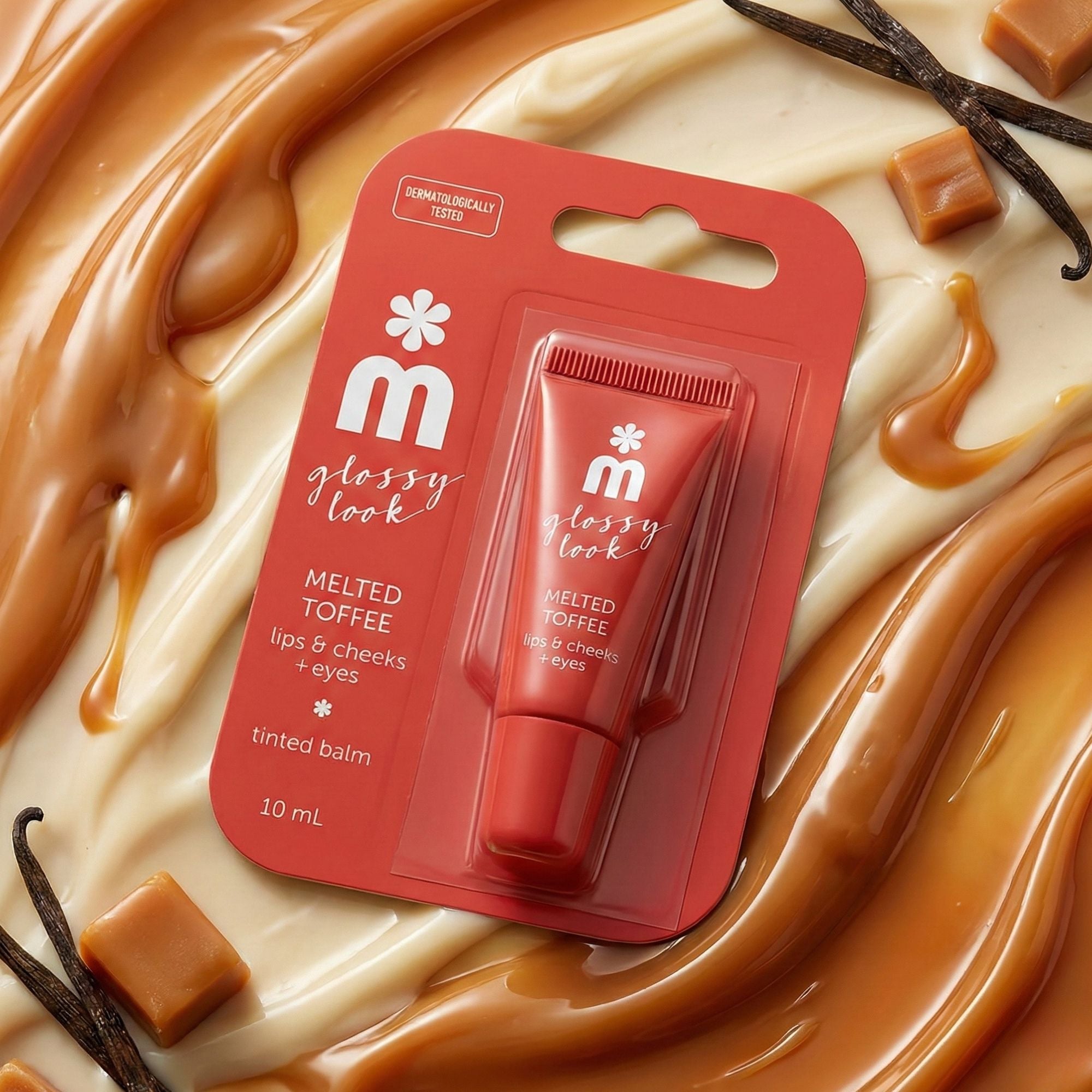 Melem Glossy Look Balsam Melted Toffee – Getönter 3-in-1 Balm für Lippen, Wangen & Augenlider
