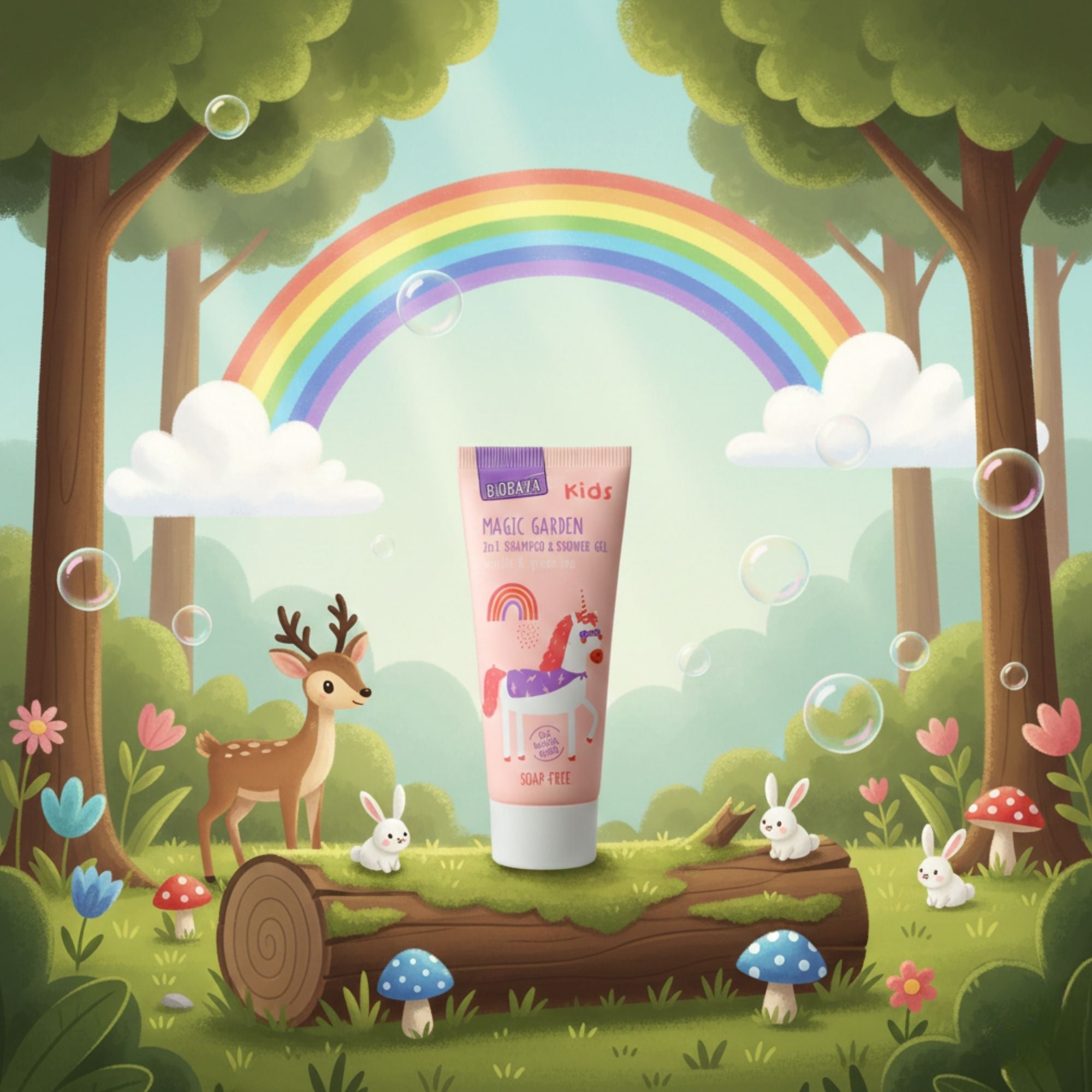 Biobaza Magic Garden 2in1 Body & Hair – Mildes Duschgel & Shampoo für Kinder