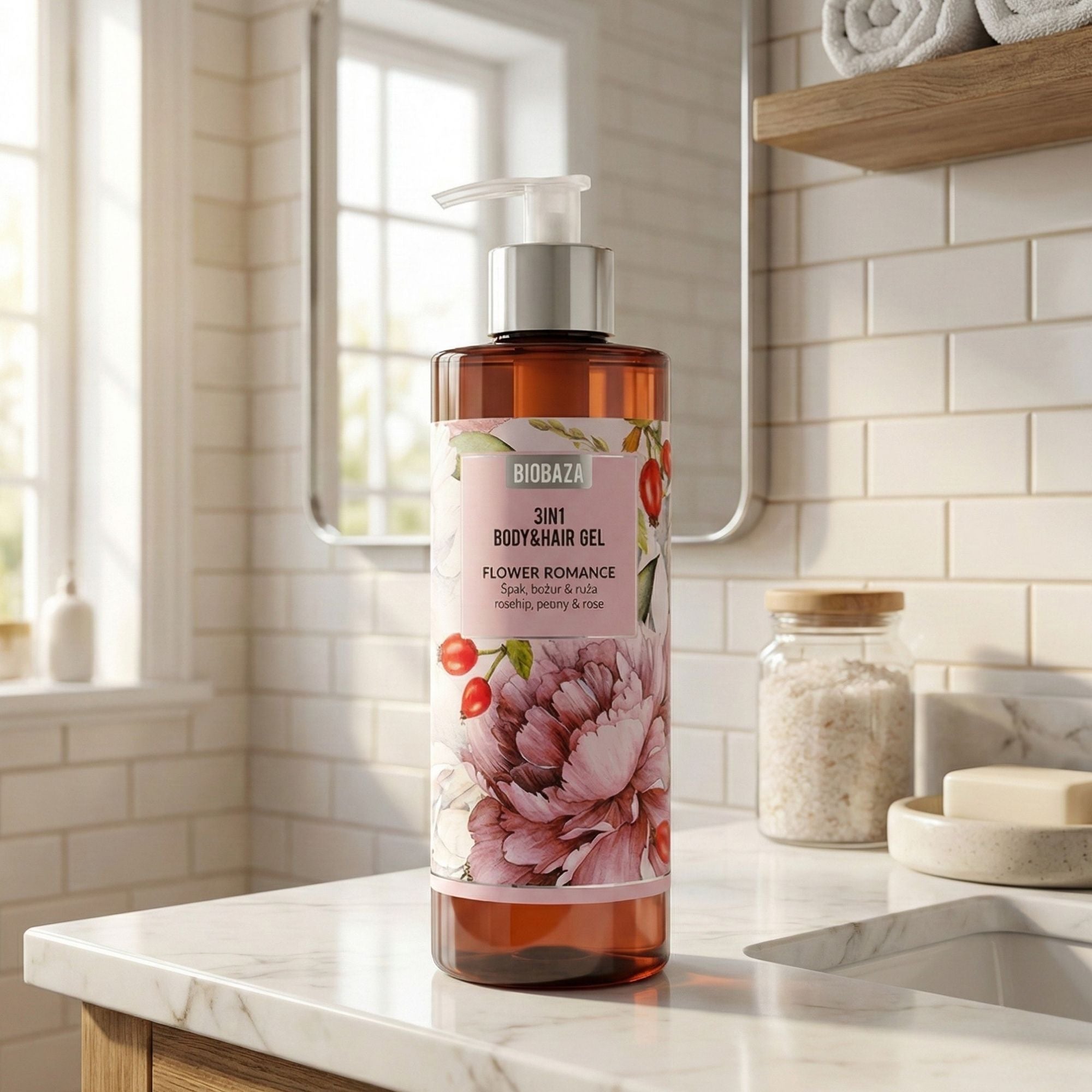 BIOBAZA 3in1 Körper- und Haar-Waschgel Flower Romance – Blumige Pflege für Haut & Haar