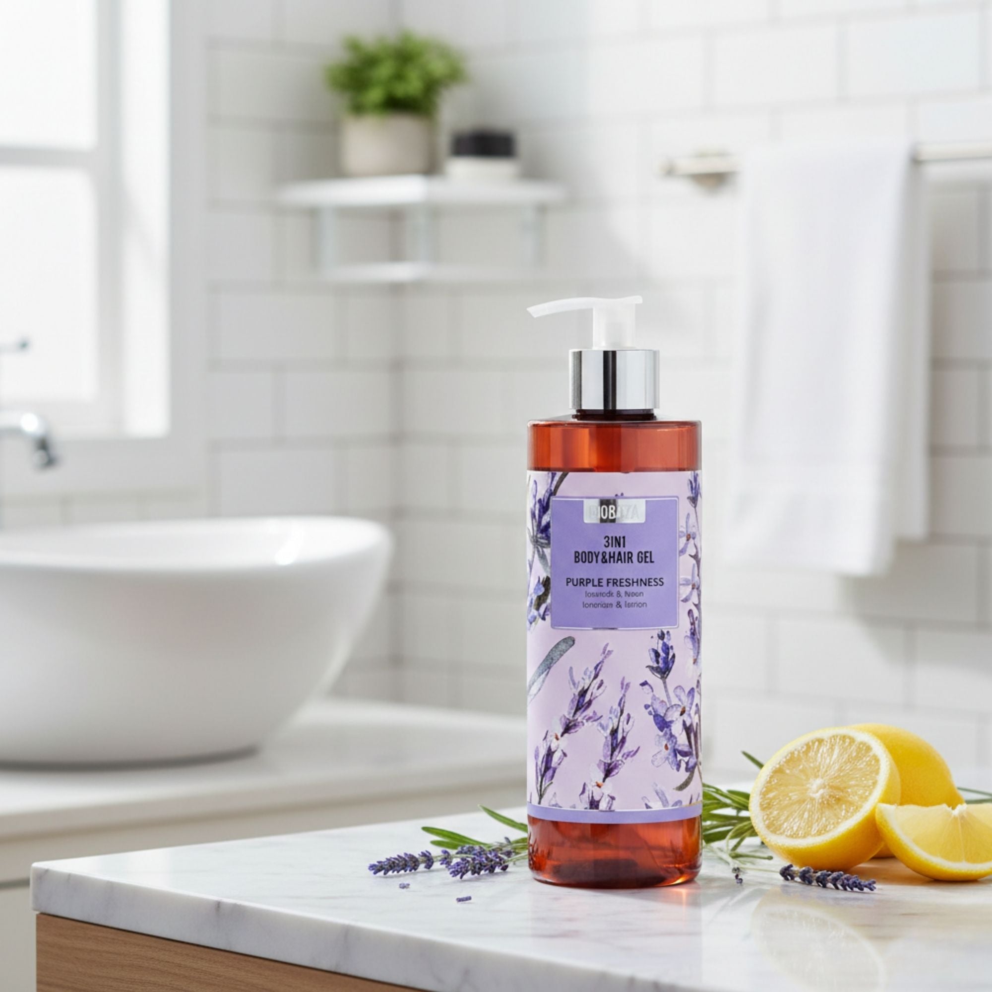 BIOBAZA 3in1 Purple Freshness Duschgel & Shampoo – Erfrischende Pflege für Körper, Haare & Gesicht