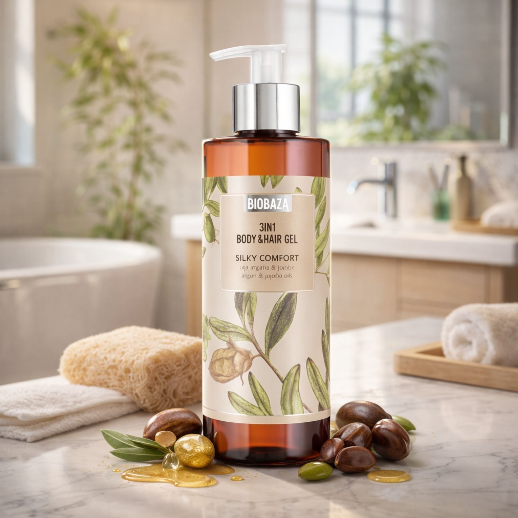 BIOBAZA Silky Comfort 3in1 Body & Hair – Pflegendes Duschgel mit Arganöl & Jojobaöl