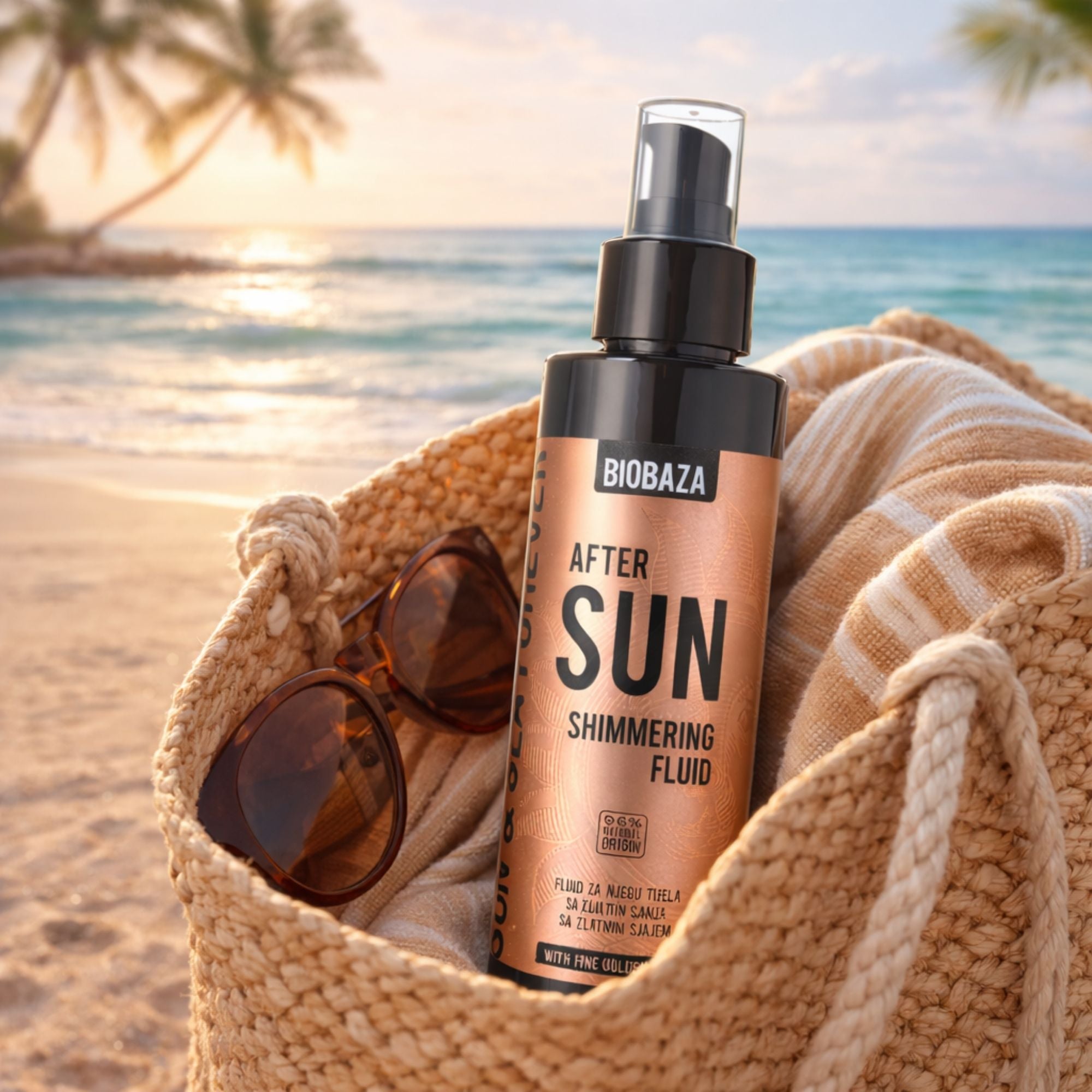 BIOBAZA After Sun Fluid mit goldenem Schimmer – Feuchtigkeitspflege & luxuriöser Sommer-Glow