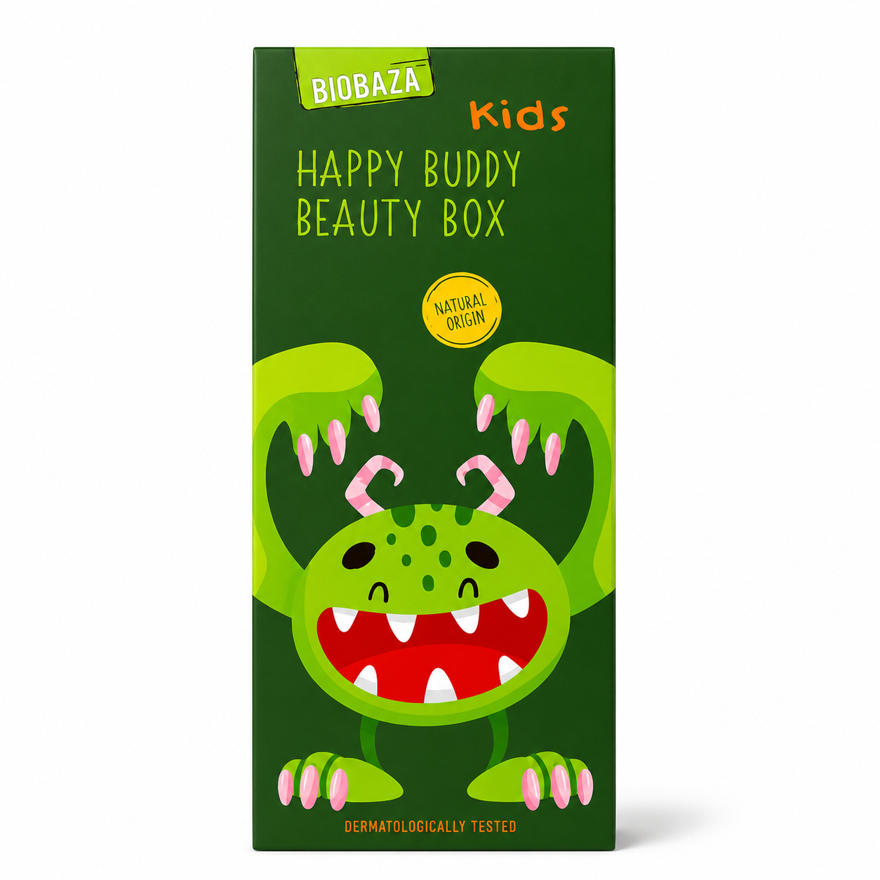 BIOBAZA Kids Happy Buddy Beauty Box – Kinder-Pflegeset mit 2-in-1 Duschgel, Deo Roll-On & Lippenbalsam