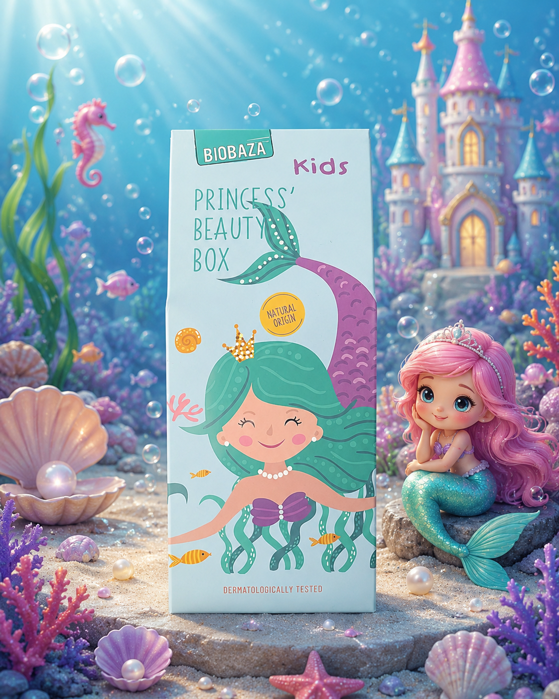 BIOBAZA Kids Princess’ Beauty Box – Kinder-Pflegeset mit 2-in-1 Duschgel, Deo Roll-On & Lippenbalsam